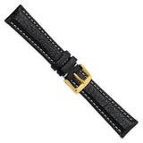 DeBeer 19mm Black Sport Leather with White Stitching and Gold-tone Buckle 7.5 inch Watch Band