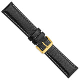DeBeer 22mm Black Sport Leather with White Stitching and Gold-tone Buckle 7.5 inch Watch Band