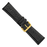 DeBeer 28mm Black Sport Leather with White Stitching and Gold-tone Buckle 7.5 inch Watch Band