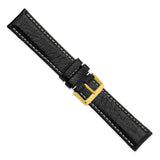22mm Long Black Sport Leather White Stitch Gold-tone Buckle Watch Band
