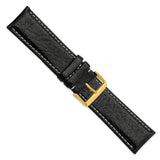 DeBeer 26mm Long Black Sport Leather with White Stitching and Gold-tone Buckle 8.5 inch Watch Band