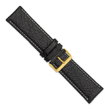 DeBeer 28mm Long Black Sport Leather with White Stitching and Gold-tone Buckle 8.5 inch Watch Band