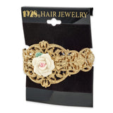 1928 Jewelry Gold-tone Filigree Ornate Porcelain Rose Ponytail Holder