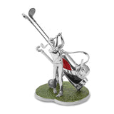 Luxury Giftware Polished Silver-tone Enameled Golfer and Golf Bag Bottle Holder