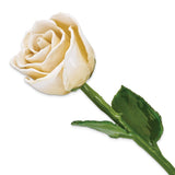 Cream/White Lacquer Dipped Natural Rose with Green Leaves and Stem