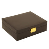 Brown Leather Velour Lined Locking 4-Watch and Valet Case