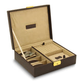Brown Leather Velour Lined Locking 4-Watch and Valet Case