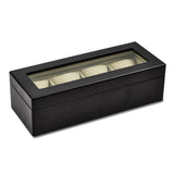 Matte Black Finish Glass Lid Velour Lined Wooden 4-Watch Case