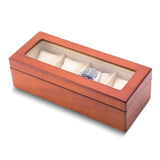 Matte Cherry Finish Glass Lid Velour Lined Wooden 4-Watch Case