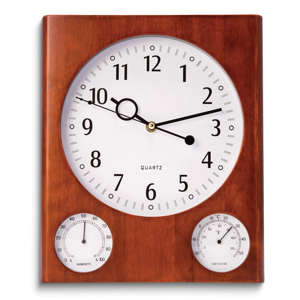 Cherry Wood Wall Clock with Thermometer and Hygrometer Nubo Watches