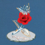 Glass Baron I LOVE YOU Red Rose with Butterfly Handcrafted Glass Figurine