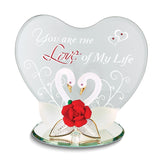 Glass Baron Swan Pair with Red Rose YOU ARE THE LOVE OF MY LIFE Handcrafted Glass Figurine
