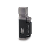 Vertigo Churchill Metallic Black and Brushed Gunmetal Colorful Quad Flame Torch Lighter with Fold-out Cigar Punch