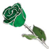 Green Lacquer Dipped Silver Trimmed Real Rose