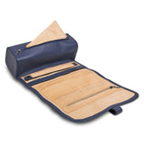 Blue Leather Snap Strap Large Jewelry Roll