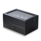 Black Leather 20-Watch Case w/Drawer
