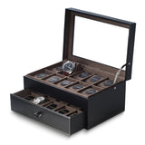 Black Leather 20-Watch Case w/Drawer