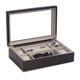 Matte Black Finish Wood 4-Watch, Sunglass and Accessory Case