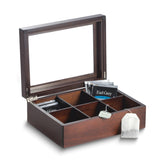 Mahogany Finish Wood Tea Box with Glass Lid