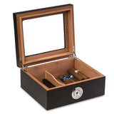 Espresso Finish Wood Glass Lid 50-Cigar Humidor with Humidistat, External Hygrometer and Spanish Cedar Lining