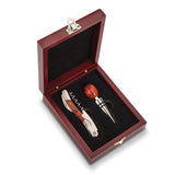 Nickel-plated Wine Stopper and Bartender's Tool Gift Set In Rosewood Finished Wooden Box