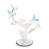 Hummingbirds in Pink Rose Garden Handcrafted Glass Figurine