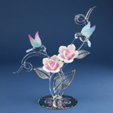 Hummingbirds in Pink Rose Garden Handcrafted Glass Figurine