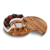 Costa Acacia Wood Cheese Board with Ceramic Dish and 3 Stainless Steel Cheese Toold Stored Inside