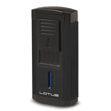 Lotus Duke Anodized Black Matte Triple Pinpoint Flame Lighter with Fold-out 60 Ring Gauge Cigar Cutter