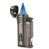 Lotus Defiant Dark Gunmetal Satin Four Pinpoint Flame Torch Lighter with Retractable 10mm Cigar Punch
