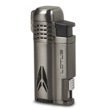 Lotus Defiant Dark Gunmetal Satin Four Pinpoint Flame Torch Lighter with Retractable 10mm Cigar Punch