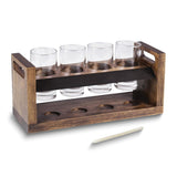 Craft Beer Taster Flight with Four 4 ounce Glasses, Chalkboard Panel, Soapstone Pencil, and Cap Holder Acacia Wood Tray