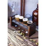 Craft Beer Taster Flight with Four 4 ounce Glasses, Chalkboard Panel, Soapstone Pencil, and Cap Holder Acacia Wood Tray
