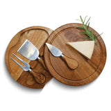 Brie Acacia Wood Cheese Board with 3 Stainless Steel Cheese Tools Stored Inside