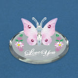 LOVE YOU Pink Butterfly with Crystals Handcrafted Glass Figurine
