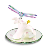 Colorful Dragonfly and Lavender Lily with Base Handcrafted Glass Figurine