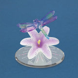 Colorful Dragonfly and Lavender Lily with Base Handcrafted Glass Figurine