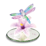 Colorful Dragonfly and Lavender Lily with Base Handcrafted Glass Figurine