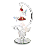 Hummingbirds with Sweet Feeder and Pink Flowers Handcrafted Glass Figurine