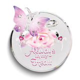 ALWAYS IN MY HEART Butterfly and Pink Rose Handcrafted Glass Figurine