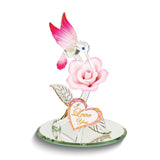 I LOVE YOU Pink Hummingbird and Rose Handcrafted Glass Figurine