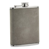 Grey Leatherette Covered 8 ounce Stainless Steel Flask with 2 Shot Glasses Gift Set