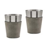 Grey Leatherette Covered 8 ounce Stainless Steel Flask with 2 Shot Glasses Gift Set