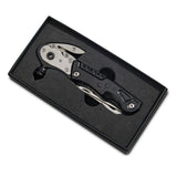 Black Glass Breaker/Seat Belt Cutter/Ratchet Driver with 3 Bits/Knife/Saw/Bottle Opener/Wrench and LED Light Multi-Tool