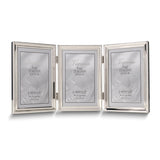 Polished Silver-plated 4x6 Portrait Hinged Triple Frame - Bead Border Design