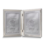 Polished Silver-plated 5x7 Portrait Hinged Double Frame - Bead Border Design