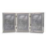 Polished Silver-plated 5x7 Portrait Hinged Triple Frame - Bead Border Design