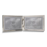 Polished Silver-plated 5x7 Landscape Hinged Double Photo Frame - Bead Border Design