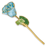 Light Blue Lacquer Dipped Gold Trimmed with Glitter Real Rose