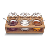 Badash 10-piece Glass Condiment Jars with Spoons and Wooden Stand